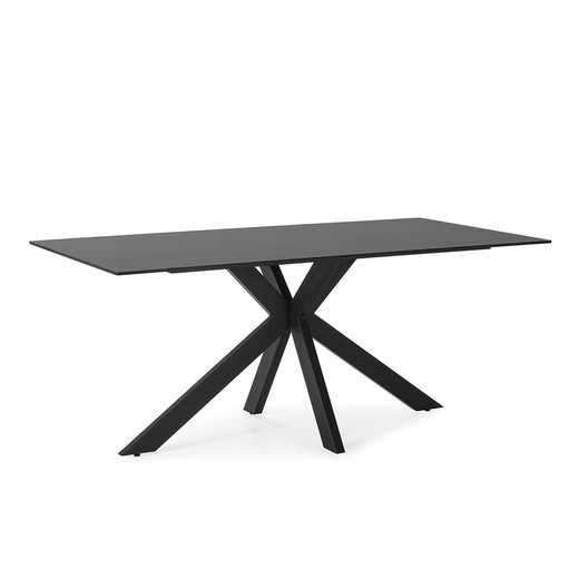 Mesa de comedor de cerámica y metal en negro, 180 x 90 x 76 cm | Bimba