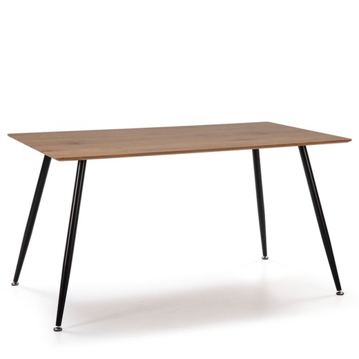 Oak-colored dining table with metal structure, 140 x 80 x 74.5 cm