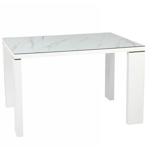 Spisebord i hærdet glas med keramisk overflade og højglanslakeret struktur, 120 x 90 x 76 cm