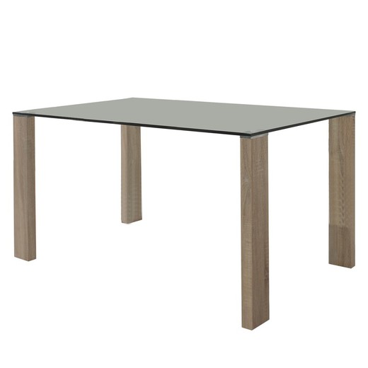 Mesa de Comedor de Cristal y Madera 150x90x75 cm