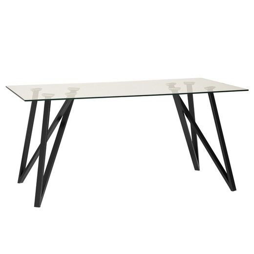 Table à manger en verre et structure en métal noir, 160 x 90 x 75 cm