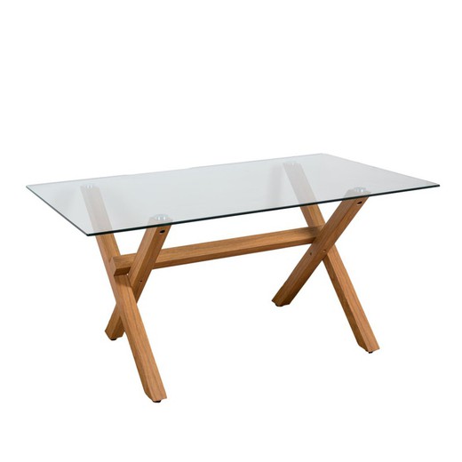 Glass and wood dining table 150 x 90 x 75 cm