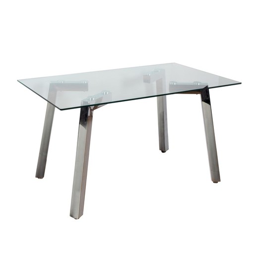 Table à manger en verre et métal chromé 135 x 80 x74 cm
