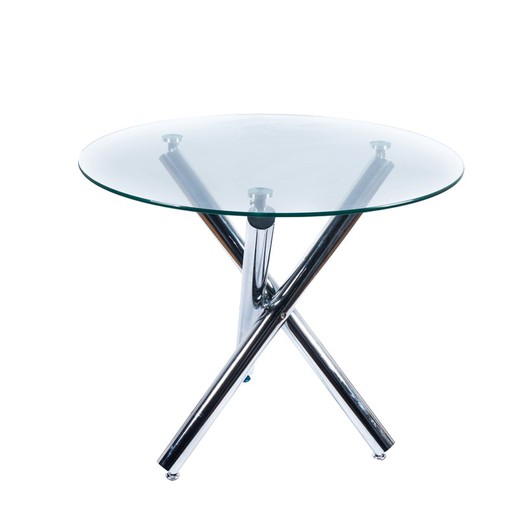 Glass and chrome metal dining table ø90 x 75 cm