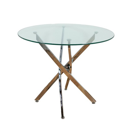 Spisebord af glas og krommetal ø90 x 75 cm