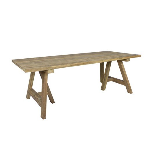 Stół do jadalni na świeżym powietrzu wykonany z drewna tekowego pochodzącego z recyklingu w kolorze naturalnym, 220 x 100 x 78 cm | Swanna