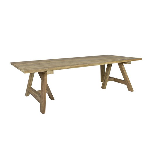 Stół do jadalni na świeżym powietrzu wykonany z drewna tekowego pochodzącego z recyklingu w kolorze naturalnym, 280 x 100 x 78 cm | Swanna