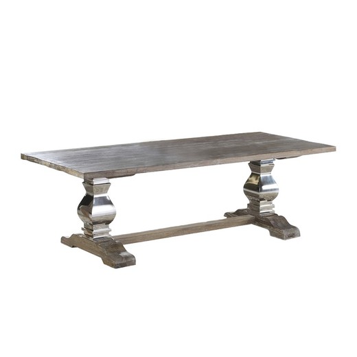 Tavolo da pranzo in legno antico di frassino e acciaio, 240x100x78cm