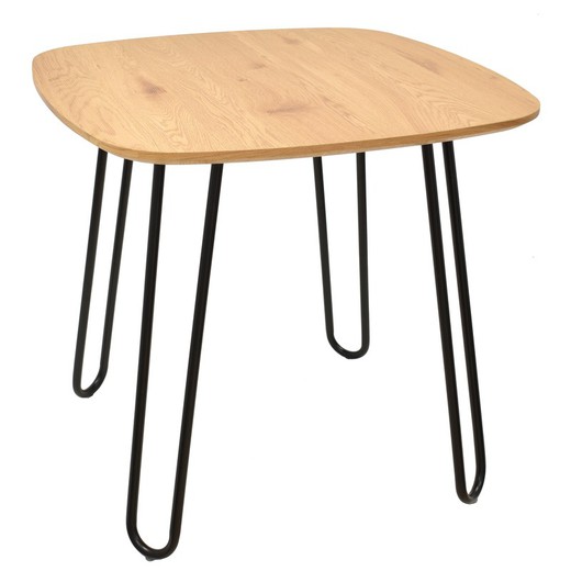 Table à manger en bois finition naturelle et structure en métal, 80 x 80 x75 cm