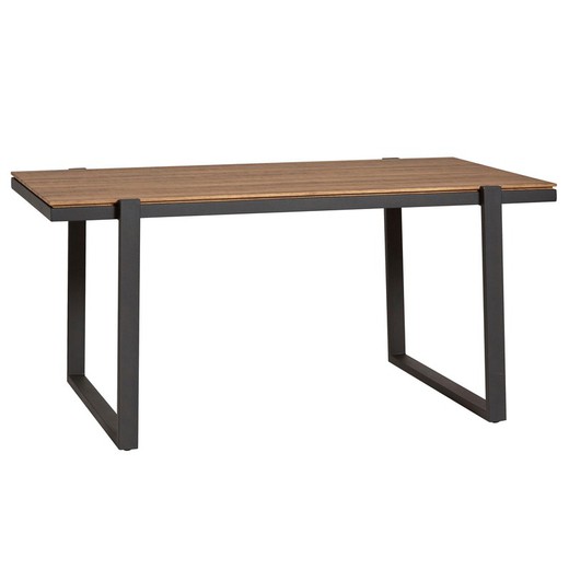 Dining table in oak finished wood and black metal frame, 160 x 90 x 75 cm