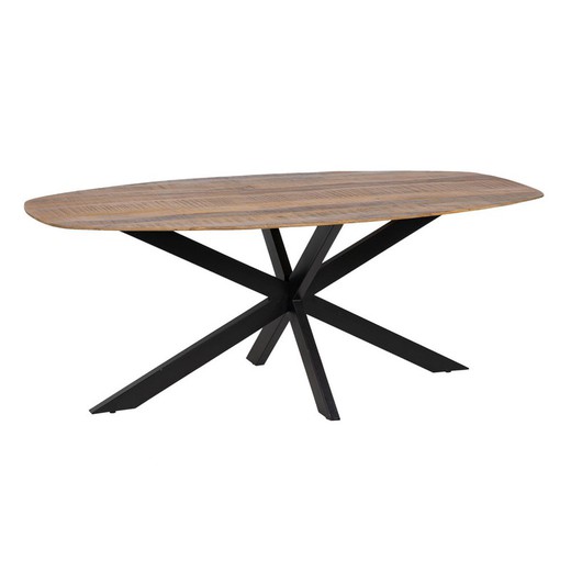 Mango wood dining table in natural and black, 200 x 100 x 77 cm