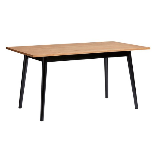 Mesa de comedor de madera de pino y estructura metálica negra, 150 x 85 x 75 cm