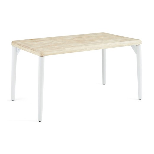 Oak wood and metal dining table in natural and white, 140 x 80 x 76 cm | Moon