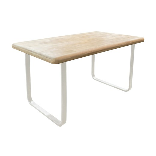 Oak wood and metal dining table in natural and white, 140 x 80 x 76 cm | Smooth