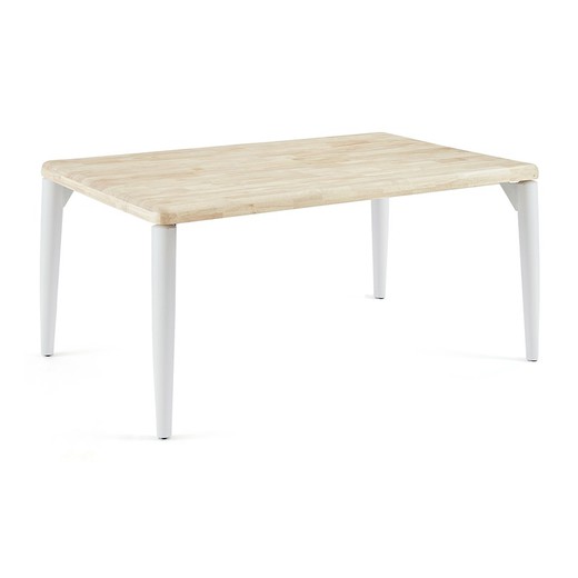 Oak wood and metal dining table in natural and white, 160 x 100 x 76 cm | Moon