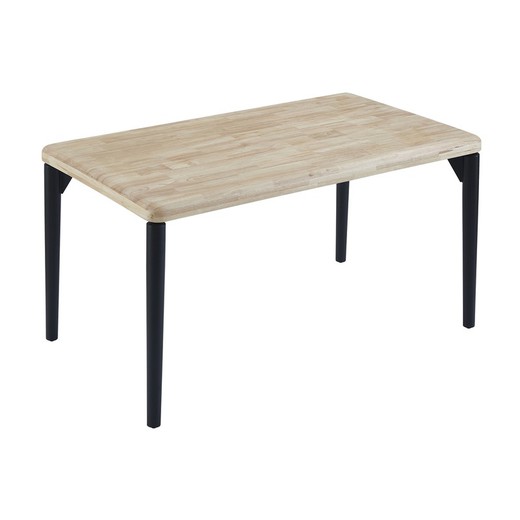 Oak wood and metal dining table in natural and black, 140 x 80 x 76 cm | Moon