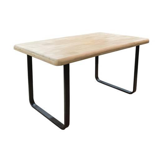 Oak wood and metal dining table in natural and black, 140 x 80 x 76 cm | Smooth