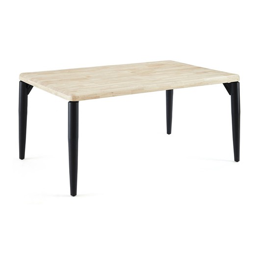 Oak wood and metal dining table in natural and black, 160 x 100 x 76 cm | Moon