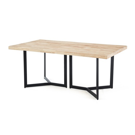 Oak wood and metal dining table in natural and black, 180 x 100 x 76 cm | Artist