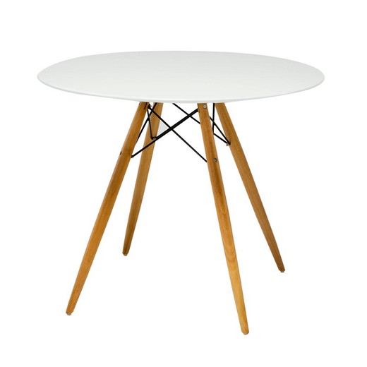 White wooden dining table, Ø120x75 cm