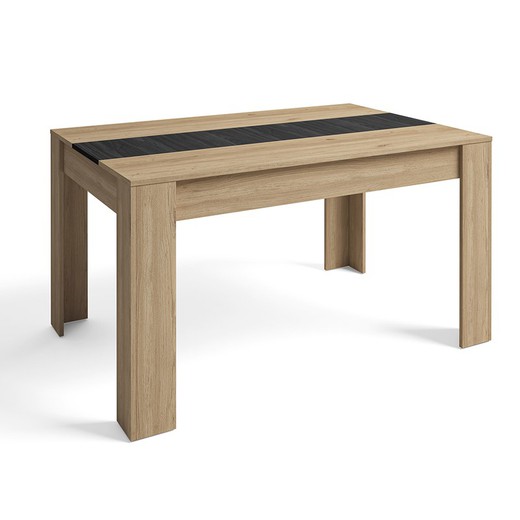 Wooden dining table in natural and black, 140.4 x 90.4 x 76.1 cm | nature