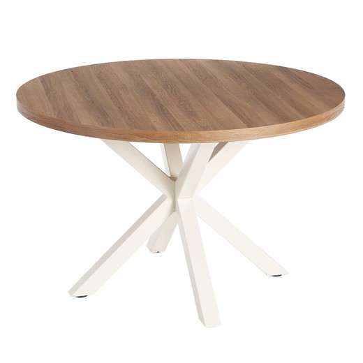 Stół do jadalni z drewna i żelaza w kolorze naturalnym i białym, Ø 120 x 76 cm