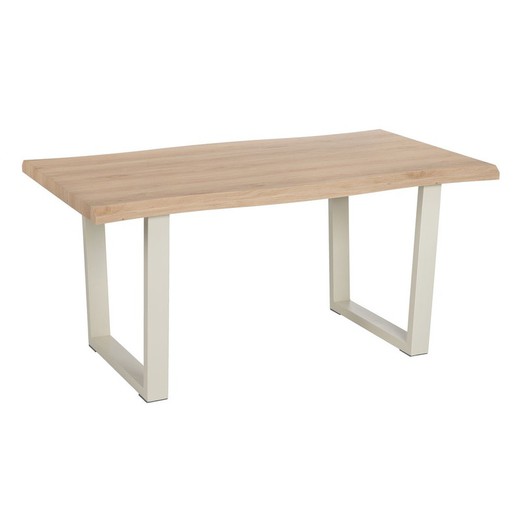 Table à manger en bois et fer naturel et crème, 160 x 90 x 75 cm