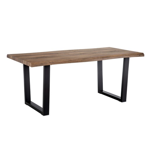 Eettafel van hout en ijzer in naturel en zwart, 160 x 90 x 75 cm