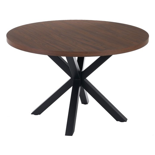 Wood and iron dining table in natural and black, Ø 120 x 76 cm