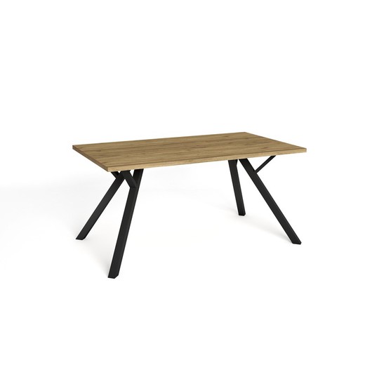 Wood and metal dining table in natural and black, 160 x 90 x 77 cm | Paola