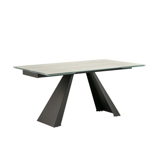 Alai White Metal and Glass Dining Table, 160x90x76cm