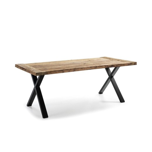 Eettafel van gerecycled teak. Zwart metalen poten (200 x 90 x 75 cm) 160x90x76