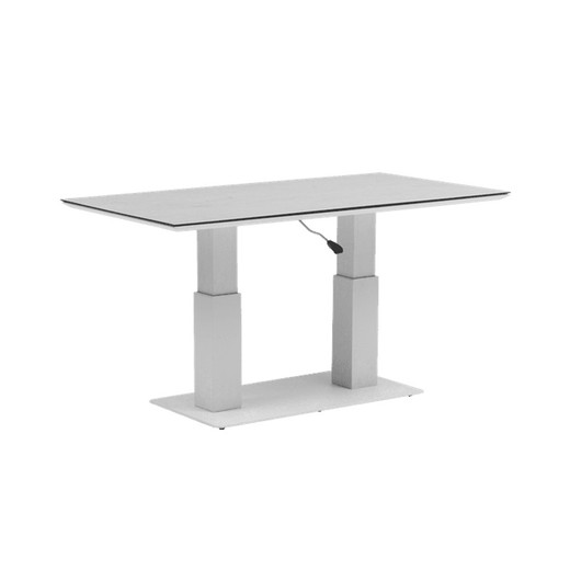 Mesa de comedor elevable de aluminio y cristal cerámico en blanco y gris claro, 140 x 75 x 50 / 75 cm | Isabela