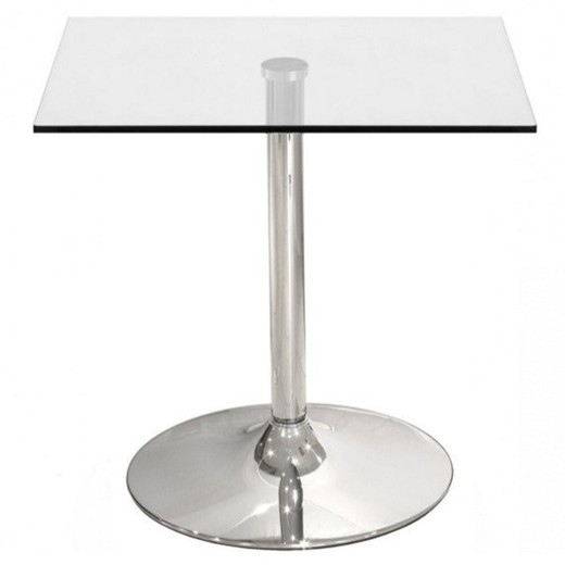 Eettafel in glas en chromen structuur, 60 x 60 x 72 cm
