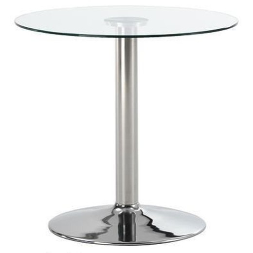 Eettafel in glas en chromen structuur, Ø60 x 72 cm