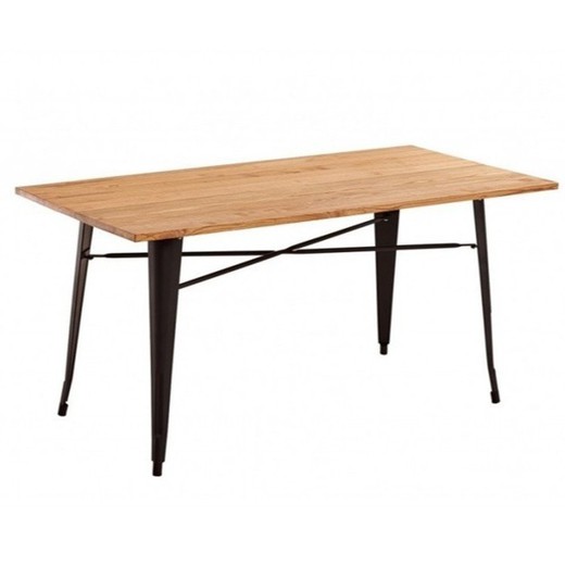 Table à manger en bois d'orme massif et structure en acier noir, 120 x 80 x76 cm