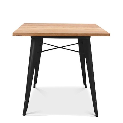 Mesa de jantar em madeira maciça de olmo e estrutura de aço preto, 80 x 80 x 76 cm