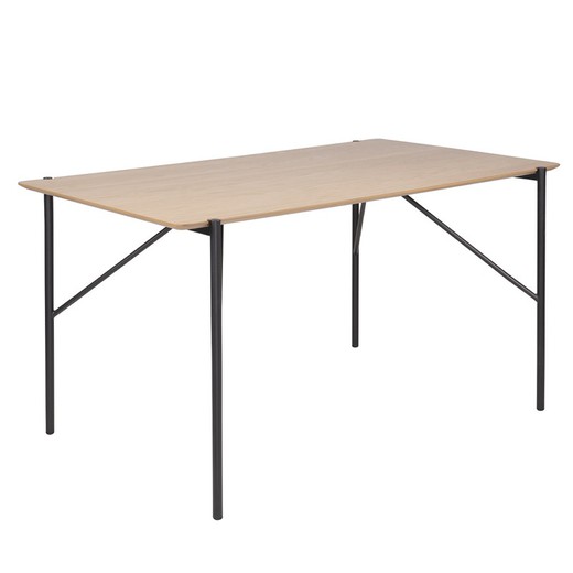 Mesa comedor de madera y metal en natural y negro, 140 x 80 x 75 cm | Lotta
