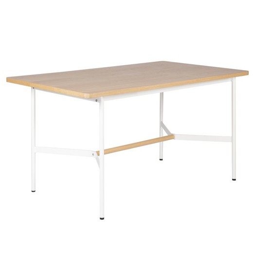 Mesa comedor de madera y metal en natural y blanco, 140 x 80 x 75 cm | Asis
