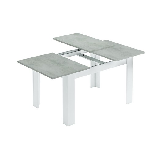 Mesa de jantar extensível com acabamento em branco e concreto, 140/190 x 90 x 78 cm