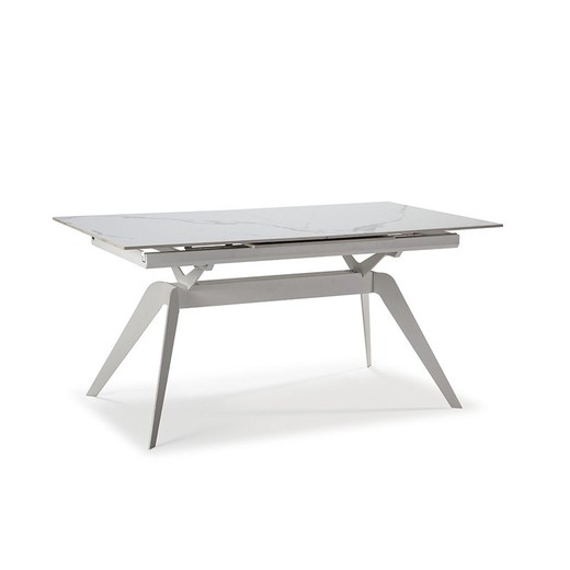 Udtrækbart spisebord i hvidt metal og keramik, 160/220 x 90 x 76 cm | Lula