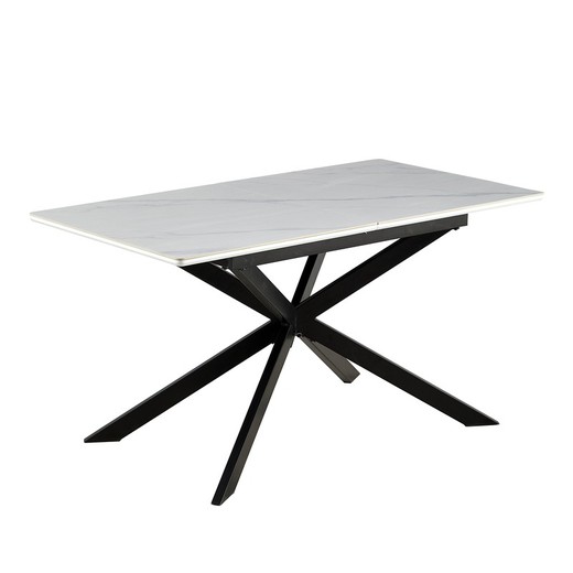 Udtrækbart spisebord i keramik og metal i sort og hvid, 140-180 x 80 x 75 cm | Ibiza