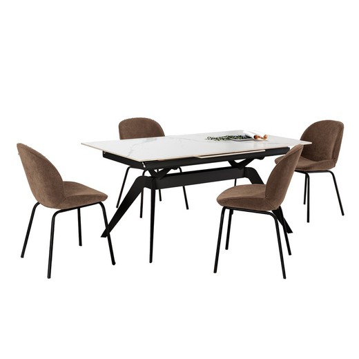 Rozkładany czarno-biały stół do jadalni z ceramiki i metalu, 160/220 x 90 x 76 cm | Lula