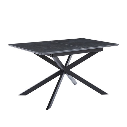 Table à manger extensible en céramique et métal noir, 140-180 x 80 x 75 cm | Vulcain