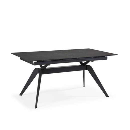 Tavolo da pranzo allungabile in metallo nero e ceramica, 160/220 x 90 x 76 cm | Lula