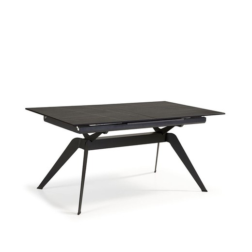 Utdragbart matbord i keramik och metall i svart och guld, 160/220 x 90 x 76 cm | Lula