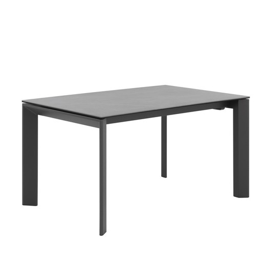 Extendable dining table in tempered glass and porcelain finish, 140/200 x 90 x 76 cm