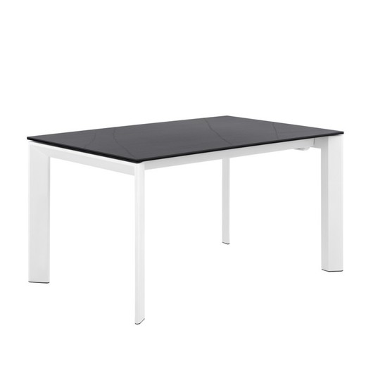 Mesa de comedor extensible de cristal efecto mármol negro/blanco, 140/200 x 90 x 76 cm