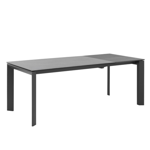 Extendable dining table in tempered glass and porcelain finish, 160/240 x 90 x 76 cm