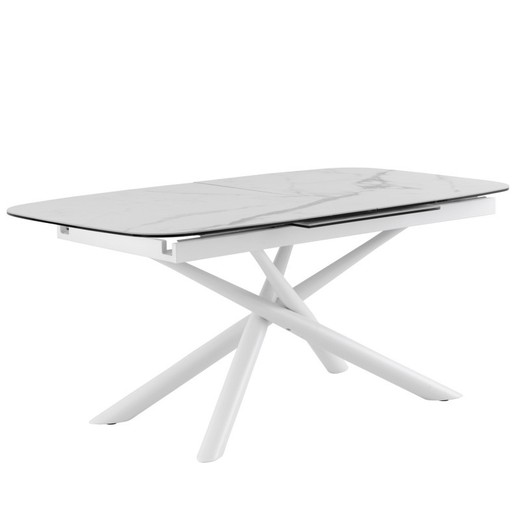 Extendable dining table in tempered glass and porcelain finish, 177/237 x 95 x 77 cm